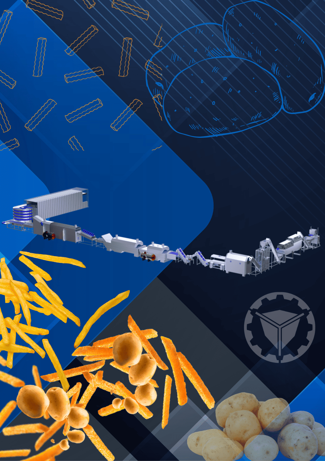 خطوط إنتاج شيبس البطاطس الطبيعية، وخطوط إنتاج البطاطا النصف مقلية، وخطوط إنتاج الشيبس، وأنظمة التعبئة والتغليف.